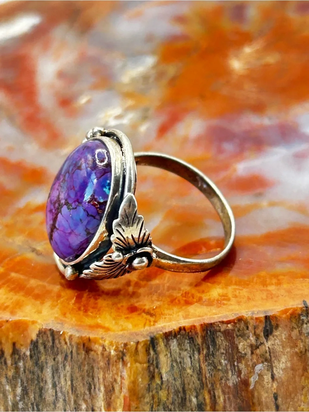 Sterling Silver Ring with Purple Turquoise - size 8